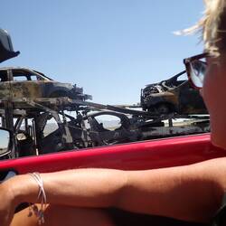 A car transporter lorry just burnt out