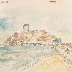 Der Torbogen steht auf einer Halbinsel vor der Stadt