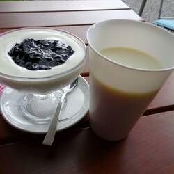 Joghurt mit Heidelbeeren und tagfrische Milch