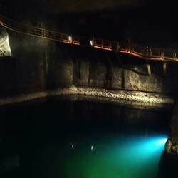 Underground lake 9 metres deep, supersaturated with salt