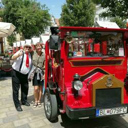Cute tour bus and cheeky driver