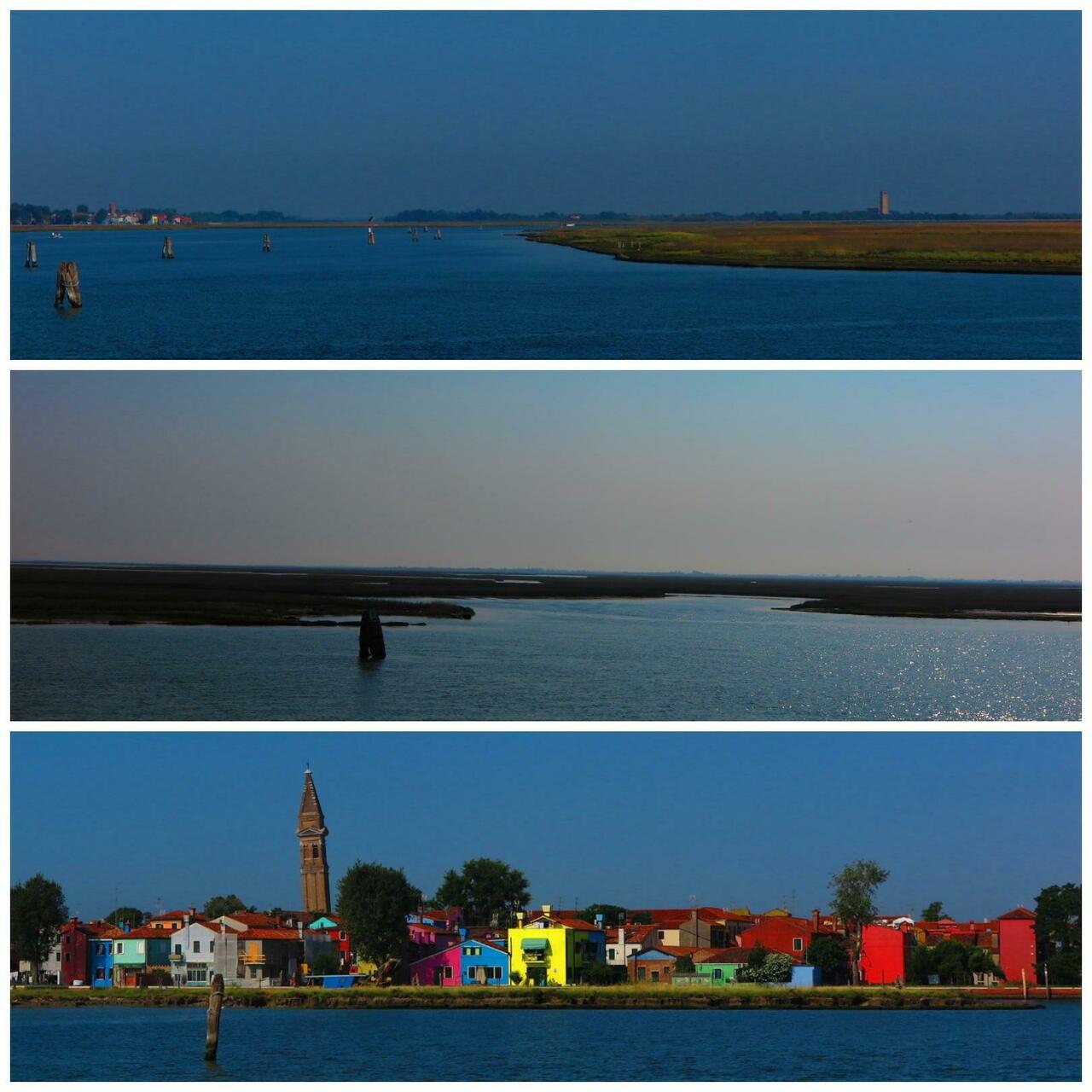 On the way to Burano and a first glimpse of the colourfu island and the leaning 17th Century bell tower of Chi