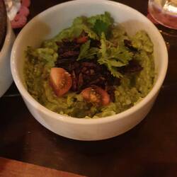 Guacamole with fried grasshoppers