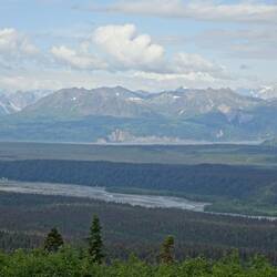 Mount Denali (behind clouds) and the Susitna River