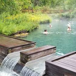 Liard Hot Springs, warmer flows into lower level cooler pool