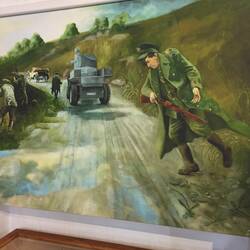 Painting showing Collins falling after he was shot