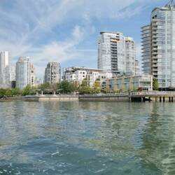 A panorama shot of Vancouver from the opposite shore