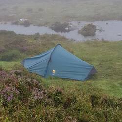 Pitch SW of Llyn Hywel beside outflow steam.