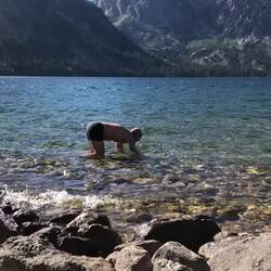Hot hike=mountain lake swim