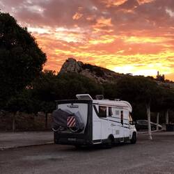 Unser Stellplatz im Sonnenaufgang
