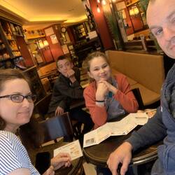 Our first parisian cafe! Figuring out how to kill 5 hours before checkin.