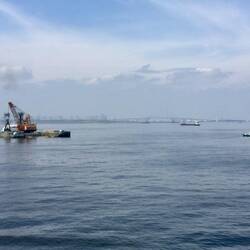 The dredge keeps the channel deep