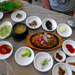 Apparently a good meal is judged by the number of banchan or side dishes. This one had 16 plus rice