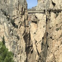Looking back across the reservoir to the suspension bridge