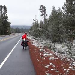 Cycling in snowy landscape