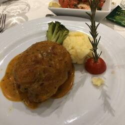 Looks weird but actually quite tasty. Baked chichen in curry sauce, stuffed with wild rice