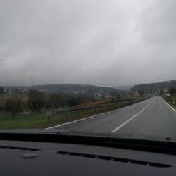 Raining - at least there's not too many cars on the roads we're taking