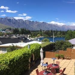 Photo from our hotel room with the remarkable Remarkables mountain range in the background