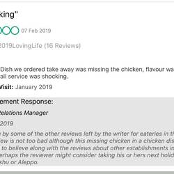 One of the reviews for the Thai restaurant