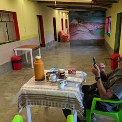 Breakfast was dry crackers with instant coffee or tea. Yummy!