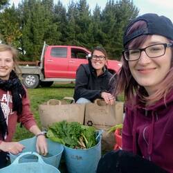 Gastmutter Sammii hilft uns beim Salatblätter abwaschen