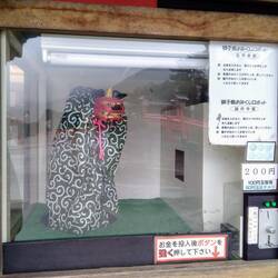 Ici on peut glisser des pièces pour faire danser un dragon marionnette (!?)