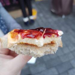 Smoky grilled salty sheep's cheese with a tart jam! Yummy