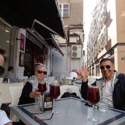 Sipping Sangria at a café in Cartagena, Spain.