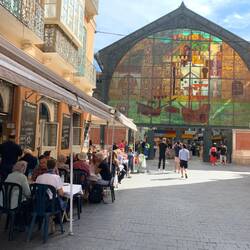 Lunch at El Marisquero near Mercado Central, known for its stained glass window — Málaga, Spain.