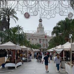 Craft stalls at the Town Hall Square — Cádiz, Spain.