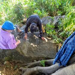 It was easy to see but Carlos chalked the patolli game for a clearer photo.