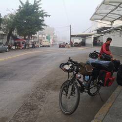 Loading the bikes after the overnight bus trip