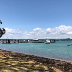 The busy ferry pier in Russell