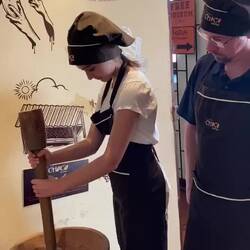 Squishing the beans!