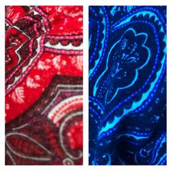 Above and below of same fabric. Lack of sunlight changes colors we see.