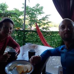 Pre-breakfast on the porch of the guesthouse