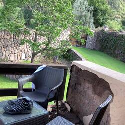 Shows extent of stone walls surrounding the property.