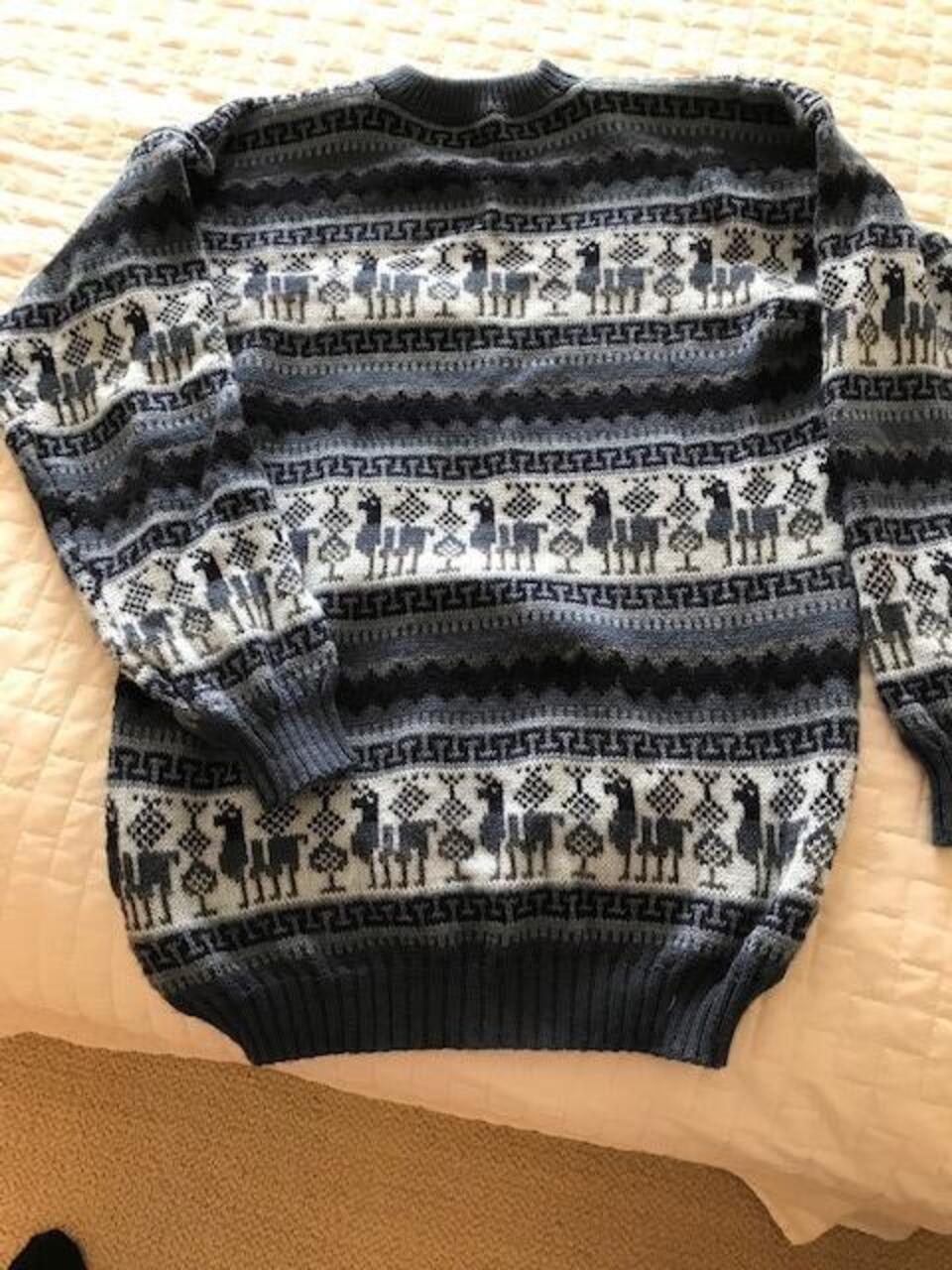 Don's new sweater with Llamas design..