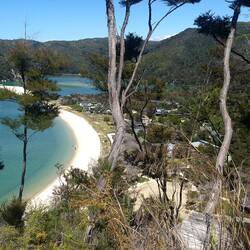 Torrent Bay. There are a few bachs (cottages), only accessible by boat. See the short cut spit?