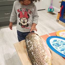 Nayla amazed by our big fish