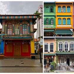 Alte Häuser in Arab Street, Little India und Chinatown