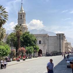 Basilica Cathedral with Misty Mountain in the background.
