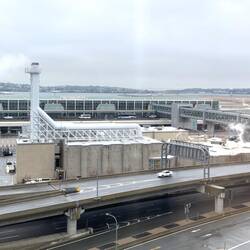 View of the airport from our room at the Hilton — Boston Logan Airport.