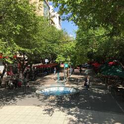 Beautiful dining on a middle walkway in one of the plazas.