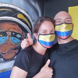 We got facemasks with the Combian flag to remember quarantine in this country