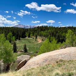 View from the Lake Sapphire connector trail to the conference center — Farish Rec Area, CO.