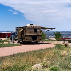 Back home ... no wind so we can put out the awning for a bit — Cheyenne Mtn SP, COS, CO