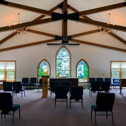 Redstone Church may be simple, but the nature inspired windows are beautiful — Redstone, Colorado.