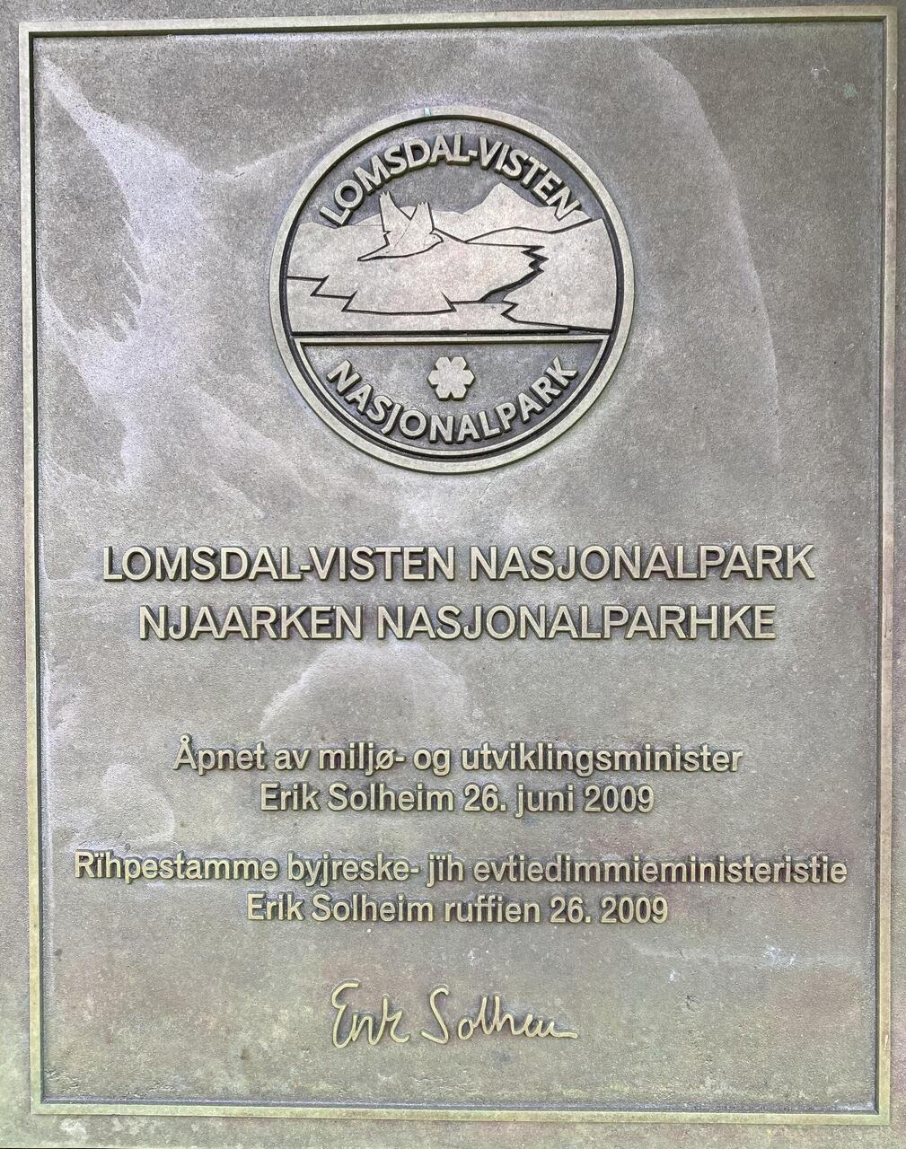 Lomsdal-Visten Nasjonalpark åpnet 26.7.2009.