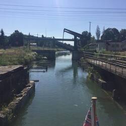 Marnaval lifting bridge, lock and remains of turning bridge